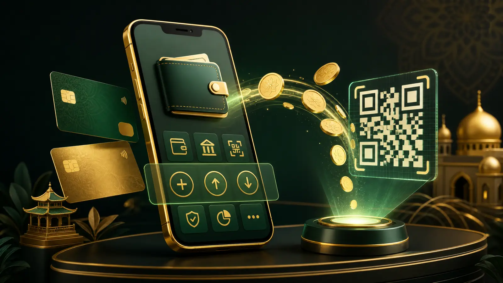 Ilustrasi metode pembayaran digital Indonesia — e-wallet, kartu bank, dan QRIS